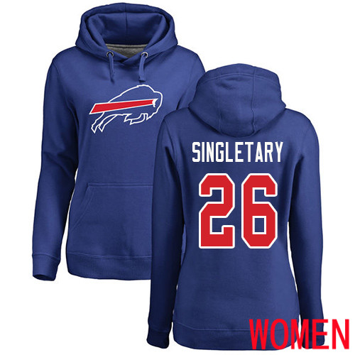 NFL Women Buffalo Bills #26 Devin Singletary Royal Blue Name and Number Logo Pullover Hoodie Sweatshirt->women nfl jersey->Women Jersey